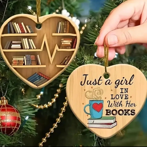 1pc, Heart-shaped Books Ornament-Two Sided Ornament book loving girl dual sided - Picture 1 of 3